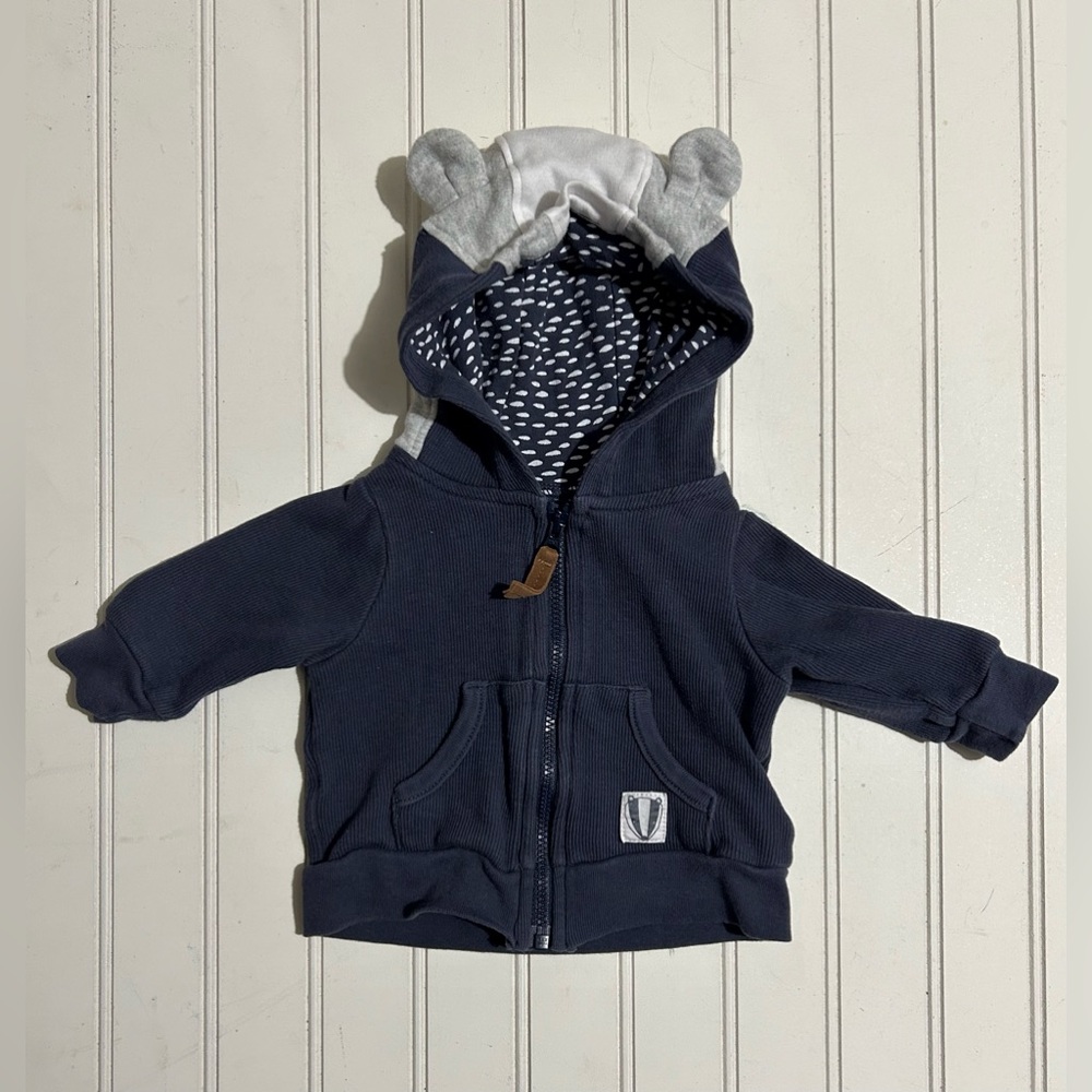 Mac & Moon Baby Sweater Jacket 3 Months Blue Hooded Zippered Fall Spring Casual